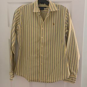 RALPH LAUREN yellow striped blouse with polo logo